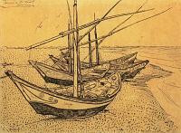 barques de peche sur la plage aux Saintes-Maries-de-la-mer juin 1888